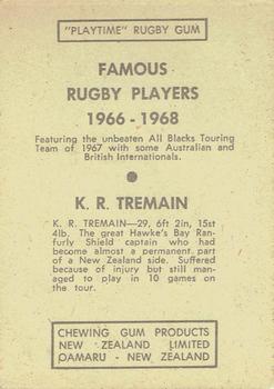 1968 Playtime Rugby Gum Famous Rugby Players - Green #18 Kel Tremain Back